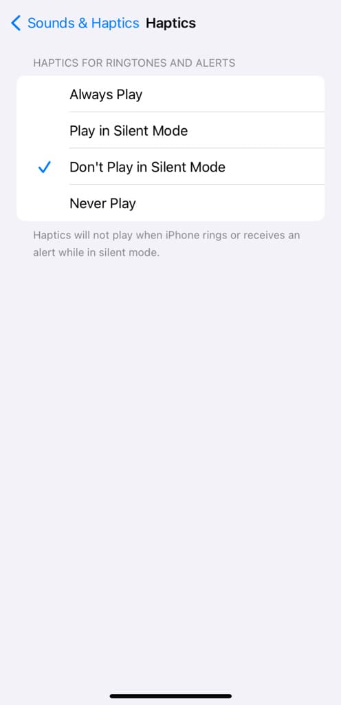 Don't play vibration in Silent mode on iPhone