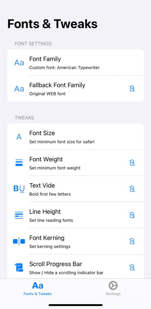 CustomTextFont Safari extension for iPhone