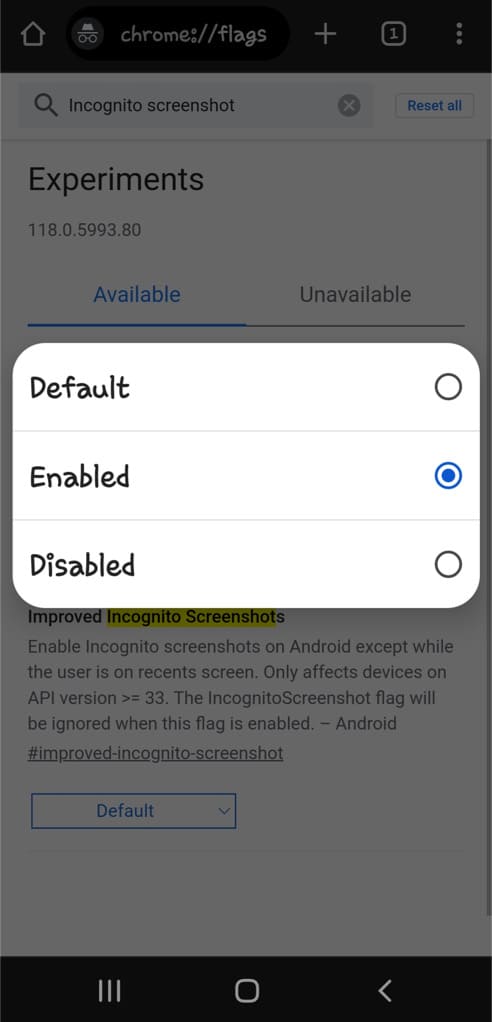 Enable screenshots in incognito Chrome