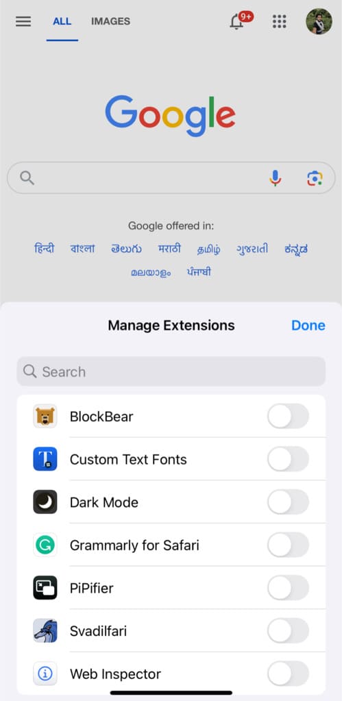Manage extensions in Safari on iPhone