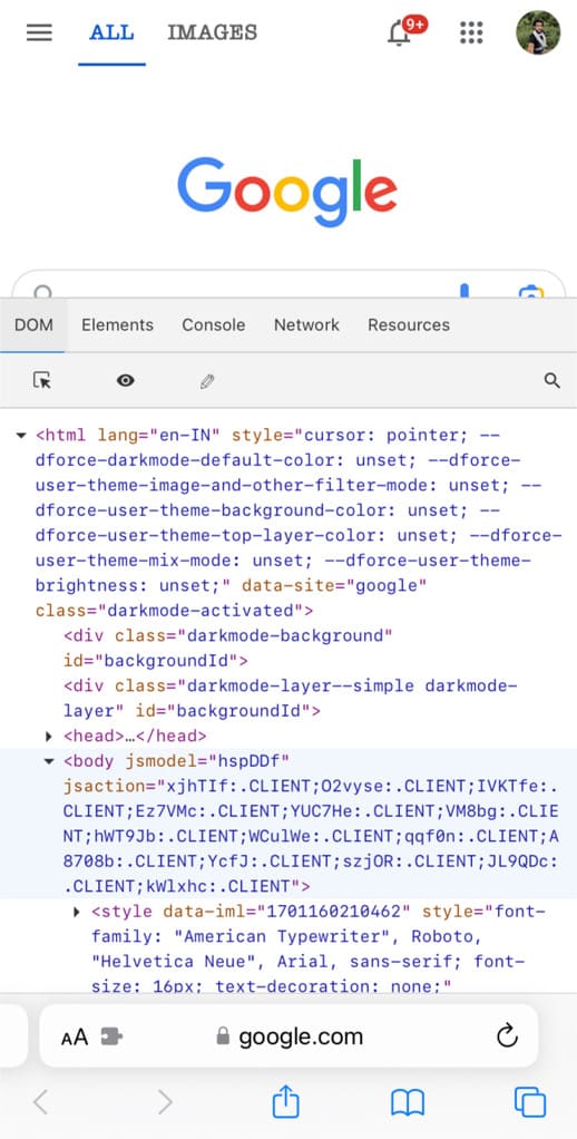 Web Inspector extension for iPhone Safari