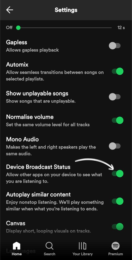 Enable Device Broadcast Status on Spotify