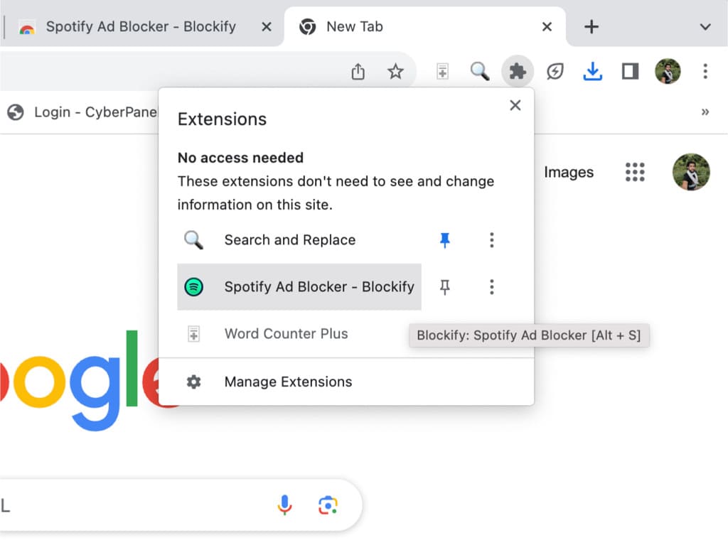 Activate Spotify Ad Blocker extension