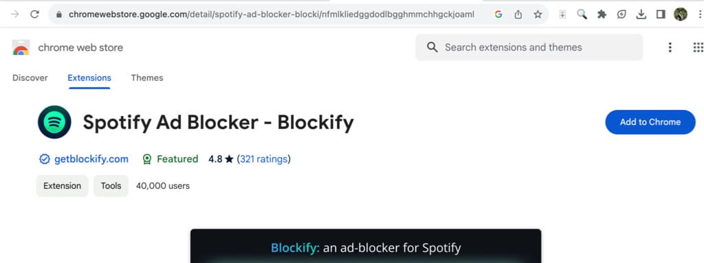 Add Spotify Ad Blocker extension to Chrome