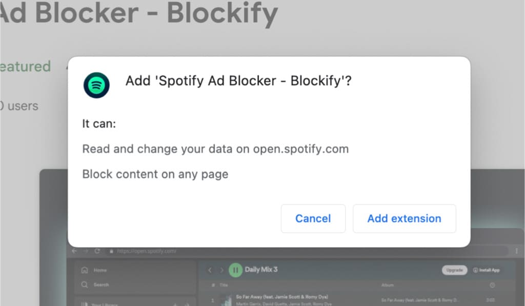 Confirm adding Spotify Ad Blocker