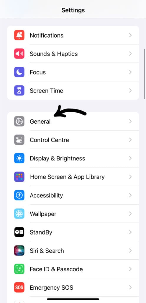 iPhone general settings