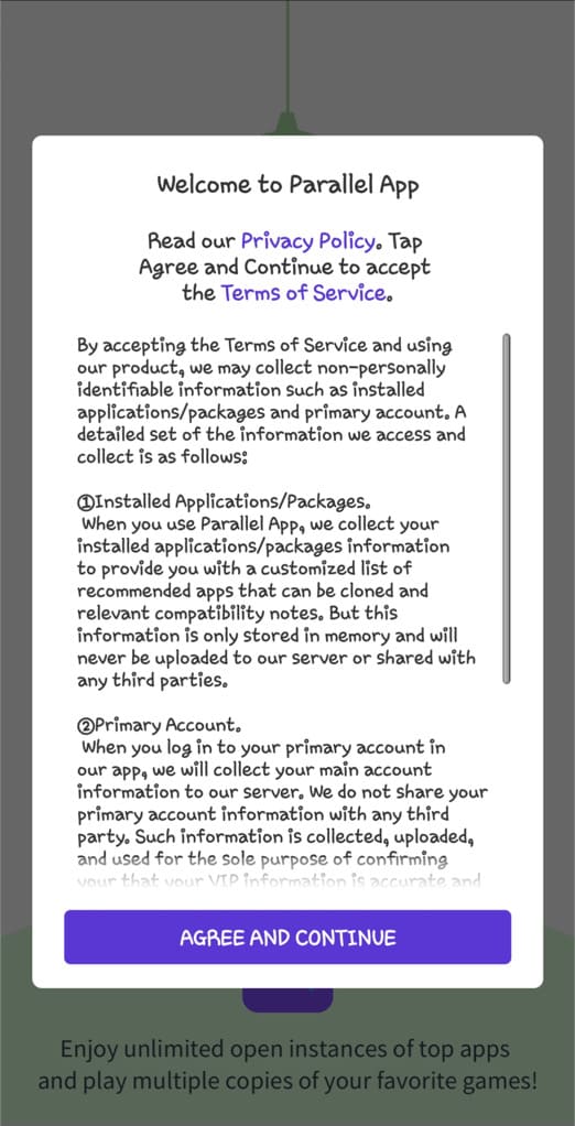 Accept terms and conditions in Parallel Space