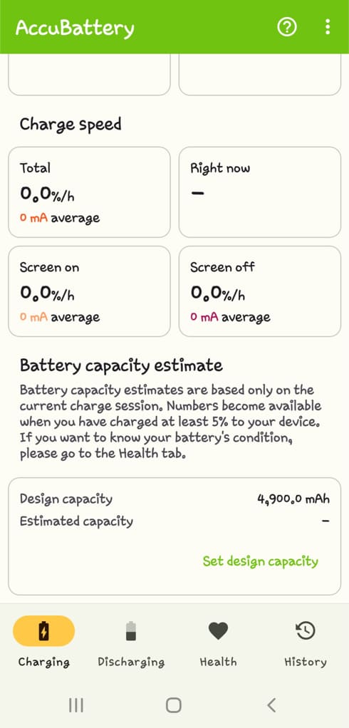 Check battery capacity using AccuBattery app