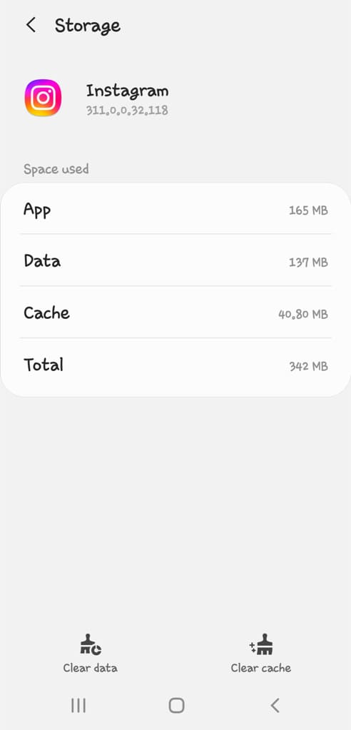 Clear Instagram app cache data
