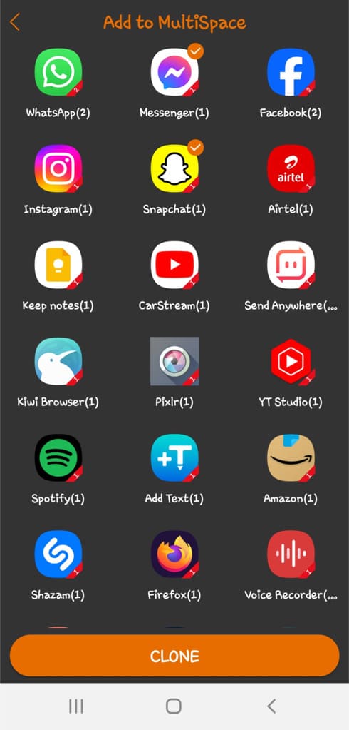 Clone app twice using Multi Space app