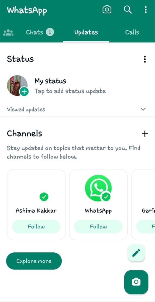 Create new text WhatsApp status - pencil edit icon