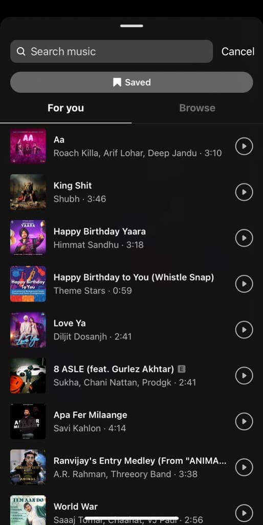 Find song in Instagram Music Library