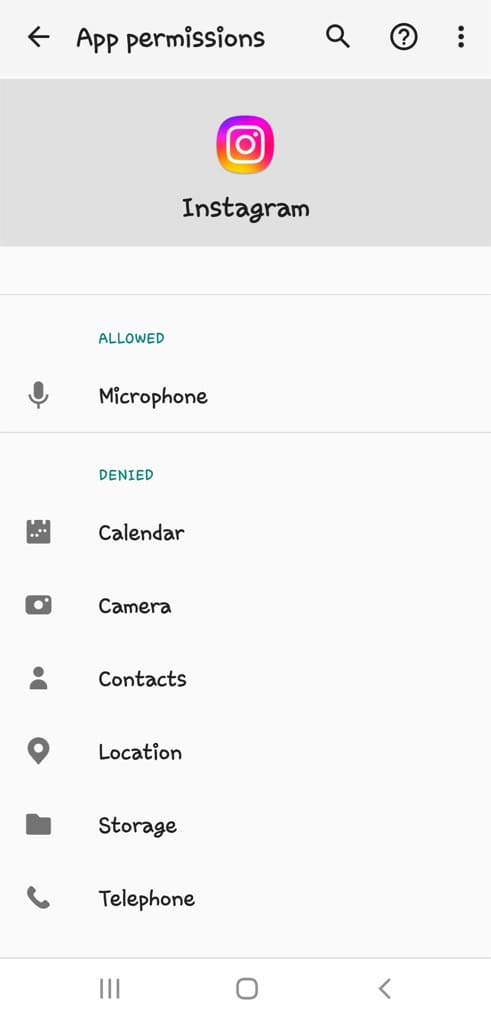 Instagram app permissions