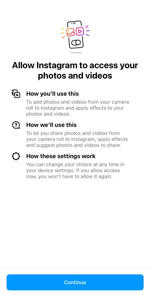 Instagram asking for photos access permission
