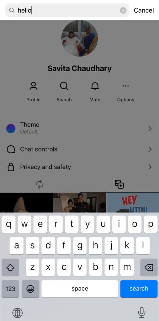 Search message in Instagram chat