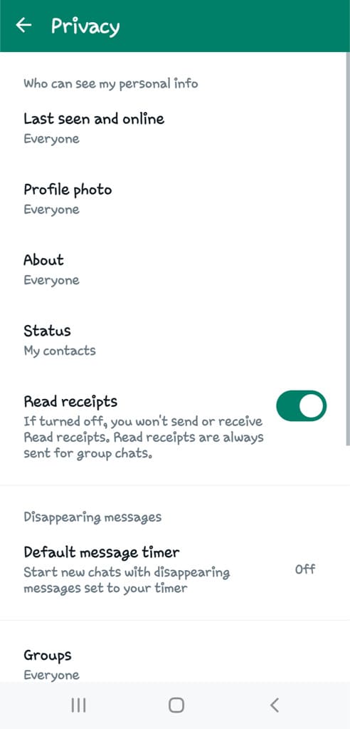 WhatsApp privacy settings