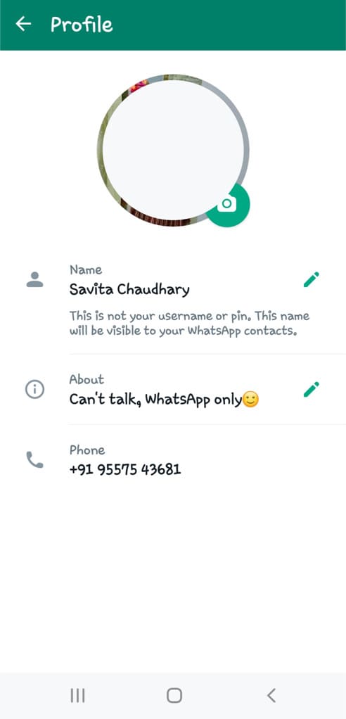 WhatsApp profile page