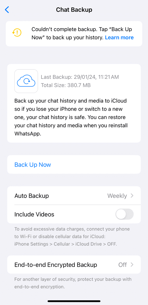 Backup WhatsApp chats
