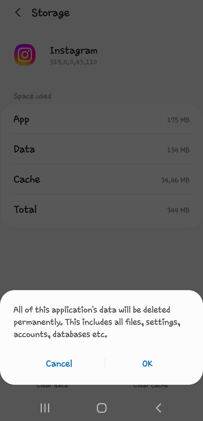 Confirm deleting Instagram data