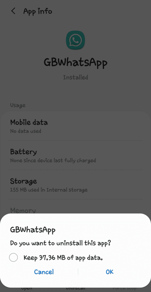 Confirm uninstalling GB WhatsApp