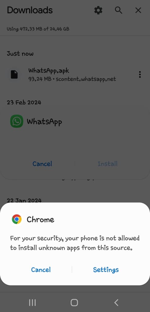 Enable Chrome for installing apps from unknown sources