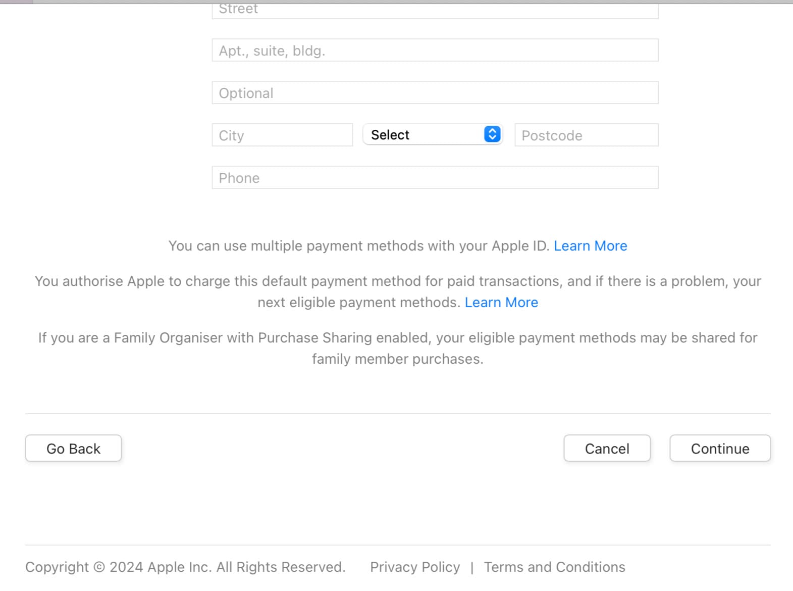 Fill up billing address