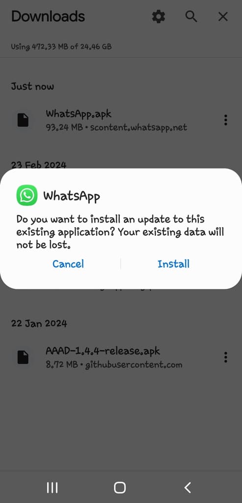 Install WhatsApp APK on Android manually