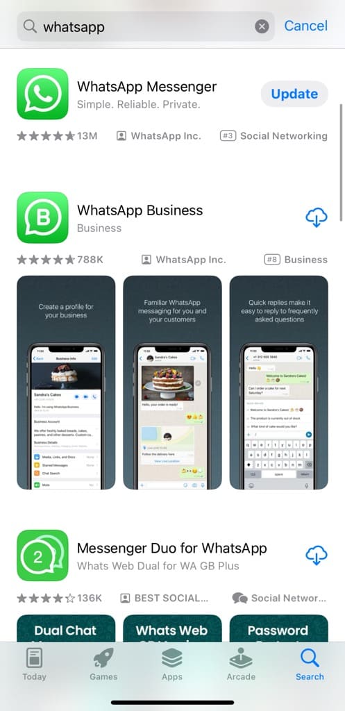 Search WhatsApp on App Store for iPhone
