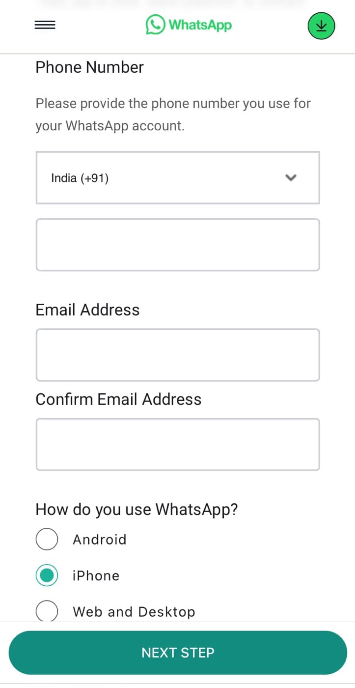 Fill WhatsApp contact form