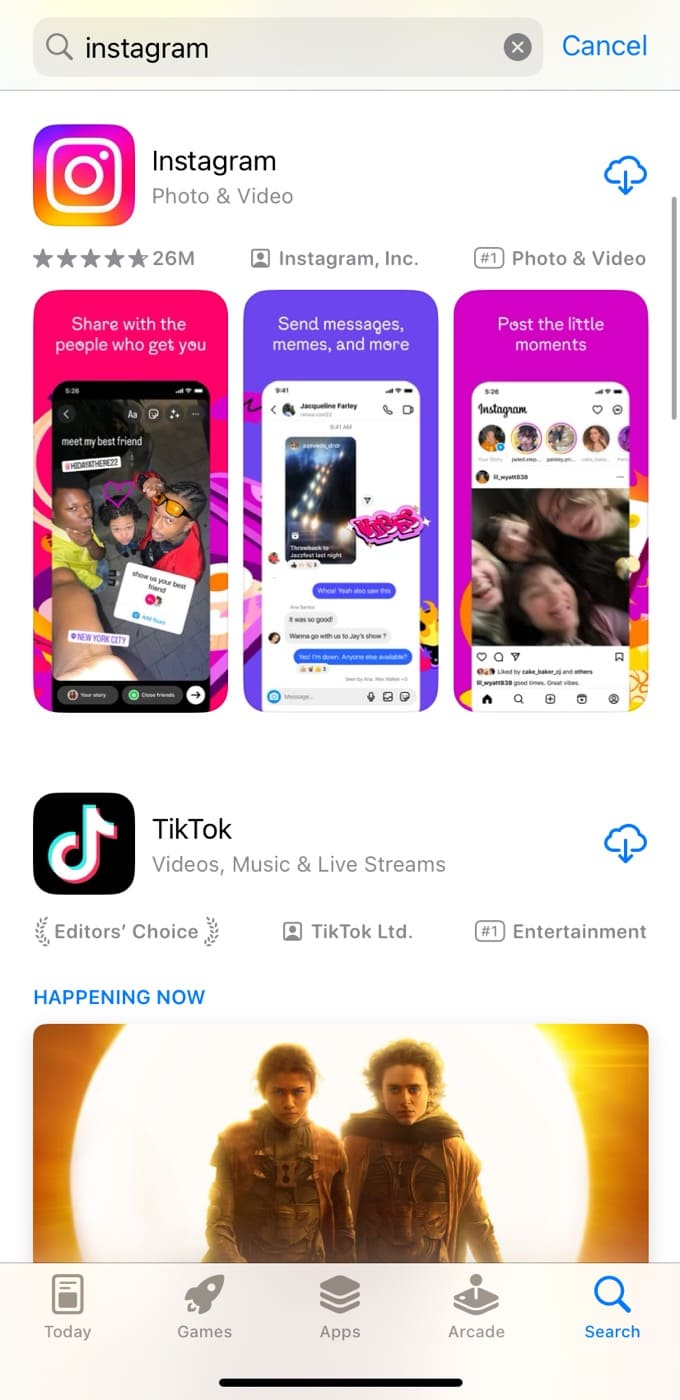 Search Instagram on App Store