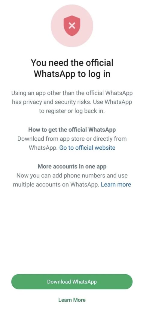 You need the official WhatsApp to log in error on GB WhatsApp