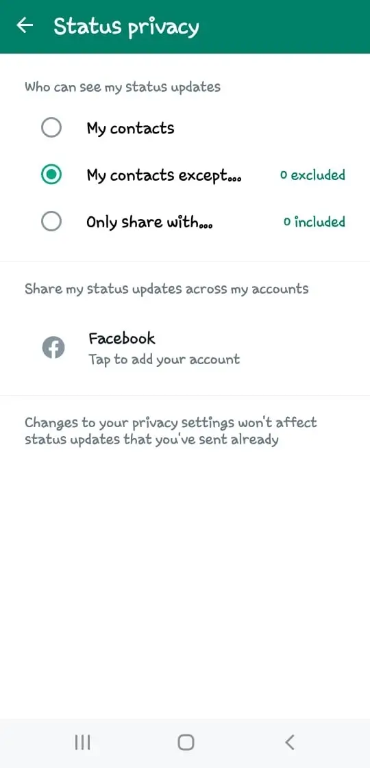 Choose WhatsApp status privacy
