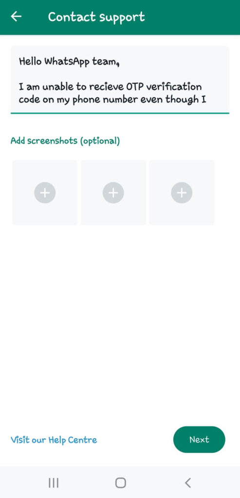 Contact WhatsApp for OTP verification code