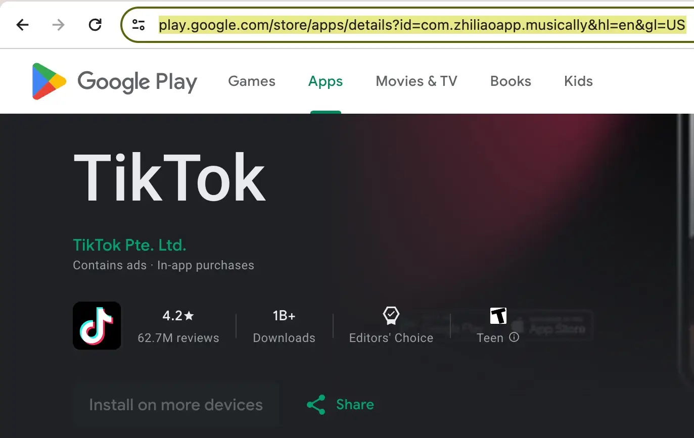 Copy app link from Play Store