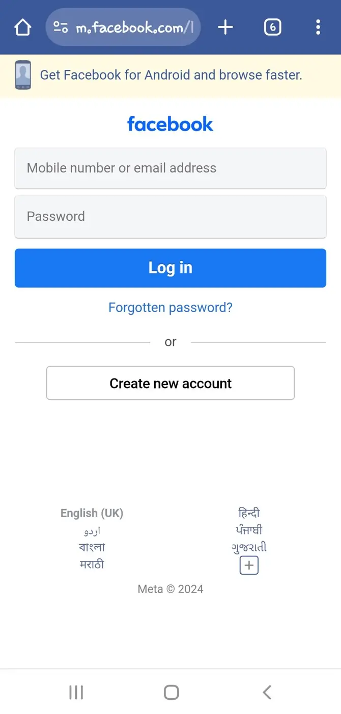 Log in to Facebook
