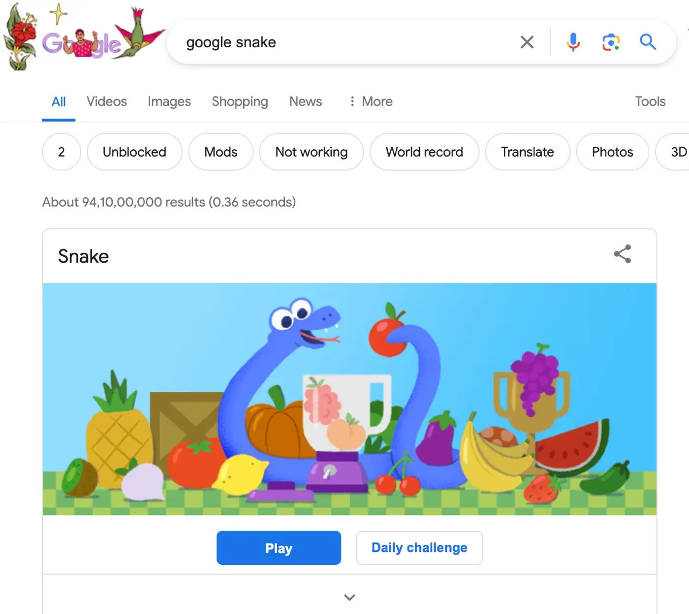 Search for Google snake game