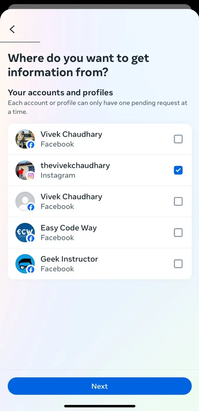 Select your Instagram profile