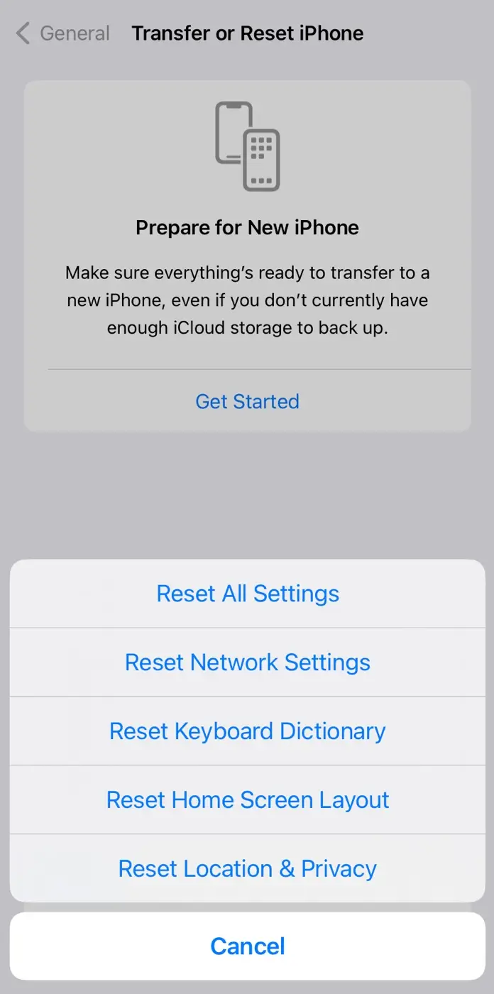 Reset network settings