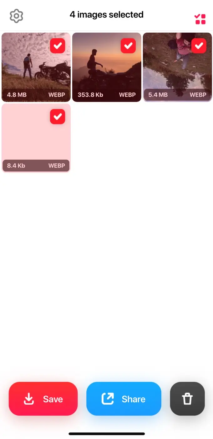 Share or save converted WebP images