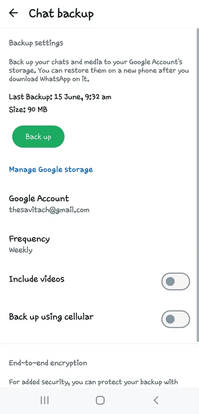 Backup messages on WhatsApp