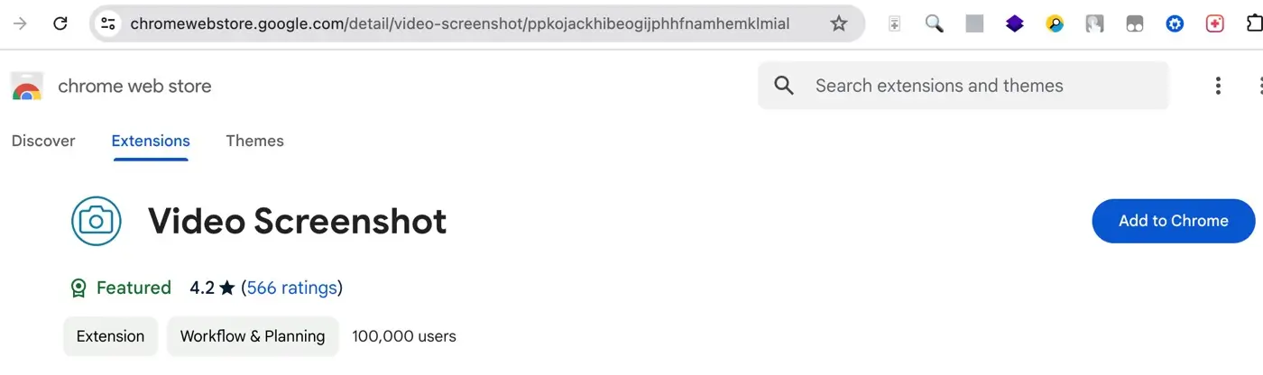 Video Screenshot extension on Chrome Web Store