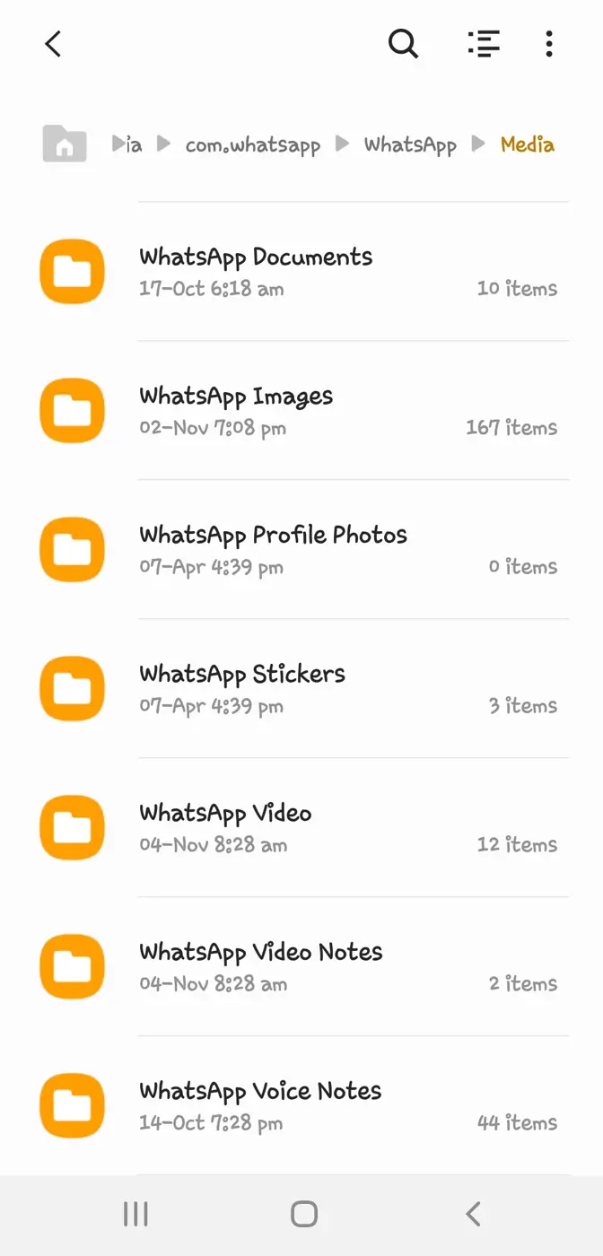 WhatsApp folder directory